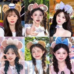 Disney Plush Headband for Women 2026 New Model Amusement Park Photo Headband Cute and Sweet Headband Face Washing Headwear