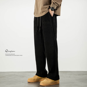 
Corduroy straight casual pants for men, trendy brand, loose, sporty, drapey, elastic waist, long pants, plus velvet, thickened, autumn and winter style