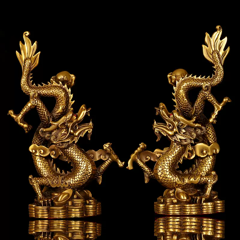 铜龙摆件全铜对龙家居玄关电视柜生肖龙装饰品桌面戏珠龙五爪金龙-Taobao