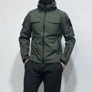 
Spring and Autumn Men's Outdoor Fleece Warm Jacket Windproof and Waterproof Jacket Black Hooded Elastic Slim and Handsome