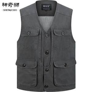 
Magic lion clothing pure cotton buckle middle-aged and elderly vest men's spring and autumn multi-pocket dad horse clamp vest vest