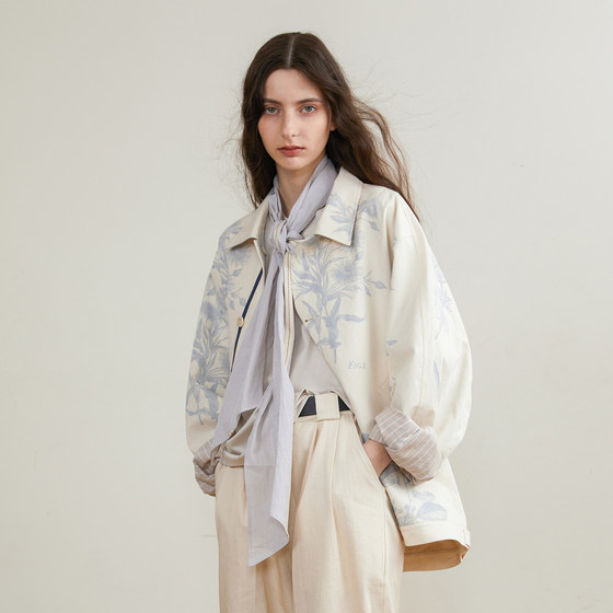 
SSalt beige printed men's and women's jackets printed autumn and winter romantic literary relaxed three-dimensional 6011BP