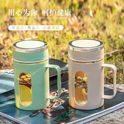 Transparent Glass Water Cup, Anti-Fall, Leak-Proof, Heat-Resistant, with Handle, Tea and Water Separation Cup, Unisex, for Office and Home Use