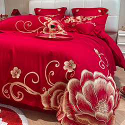 Year Of The Rabbit High-end Big Red Wedding Four-piece Set 1.8m Happy Quilt Wedding Room 2023 New Wedding Sheet Quilt Cover