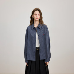 Azmi High-End Striped Shirt for Women, Long-Sleeved, New Spring and Autumn Style, Loose Fit, Slimming Design, Versatile Shirt Jacket