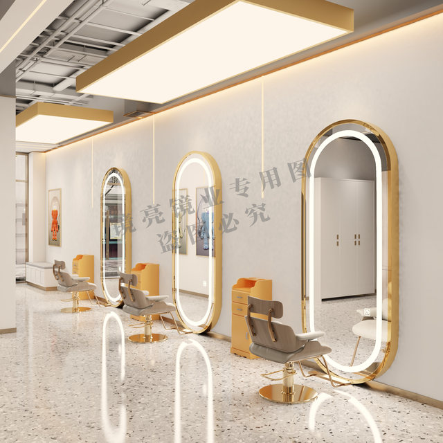 Barber shop mirror Internet celebrity beauty salon mirror trendy wall-mounted LED touch mirror hair salon special hair cutting mirror