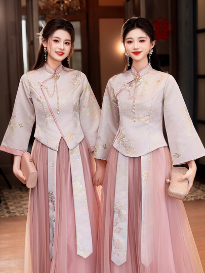 Jun yingxian ロングスリーブ チャイナドレス - 中国人介添えスカート