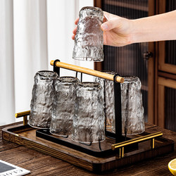 Glass Cup Set for Home Use in the Living Room, Luxury Glacier-Patterned Drinking Cups, Tea Set, High Aesthetic Beer Glasses for Women