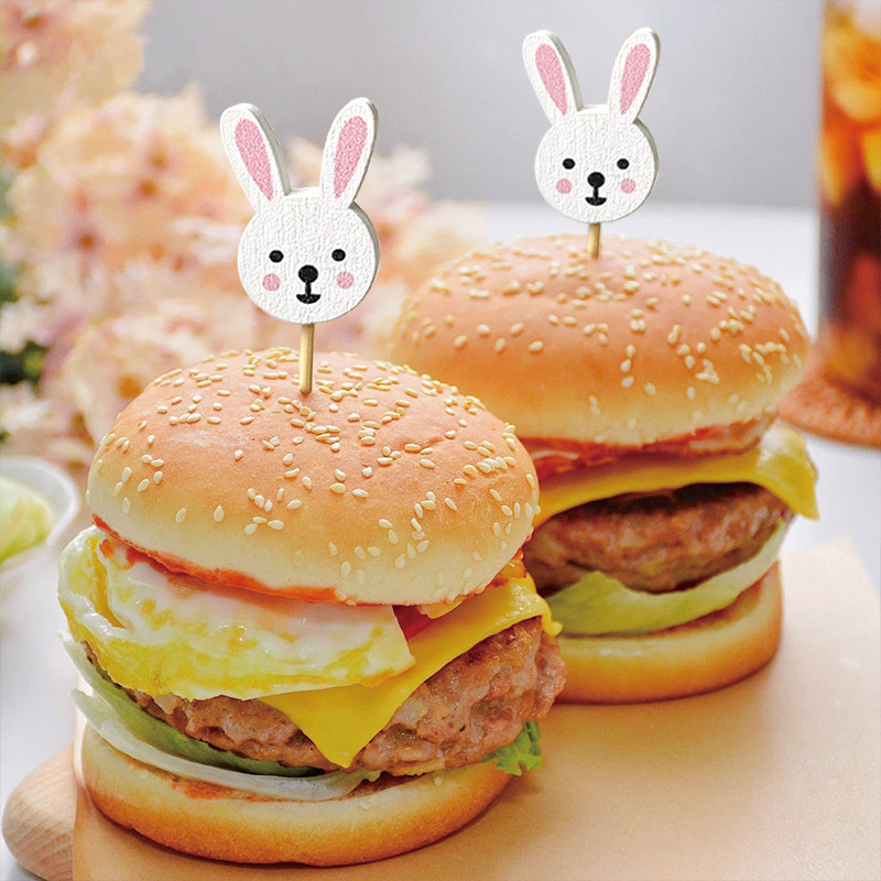 うさぎの竹製フルーツピック - ミニバーガー用つまようじ - 華やかな