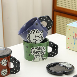 Cute Ceramic Mug with Lid and Spoon, High Aesthetic Value, ins Feng Shui Cup, Household Cup, Office Coffee Cup