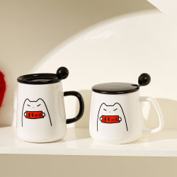Must-Pass Exam Student Gift Ceramic Mug with Lid and Spoon, Cute Anime-Style Coffee Cup, Graduation Gift for Classmates