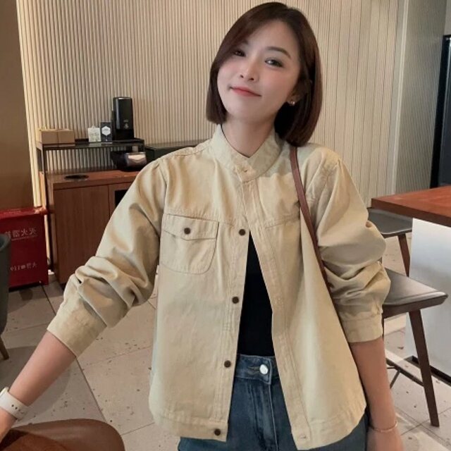 European stand-up collar short jacket for women 2024 spring and autumn new style design niche retro hot small jacket top