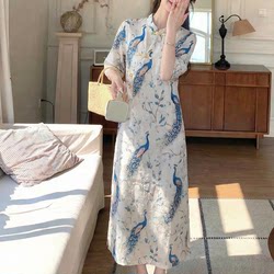 2026 New Model of Modern Chinese-Style Jacquard Qipao with Large Sleeves, Featuring a Cool and Sophisticated Look, Suitable for Spring and Summer
