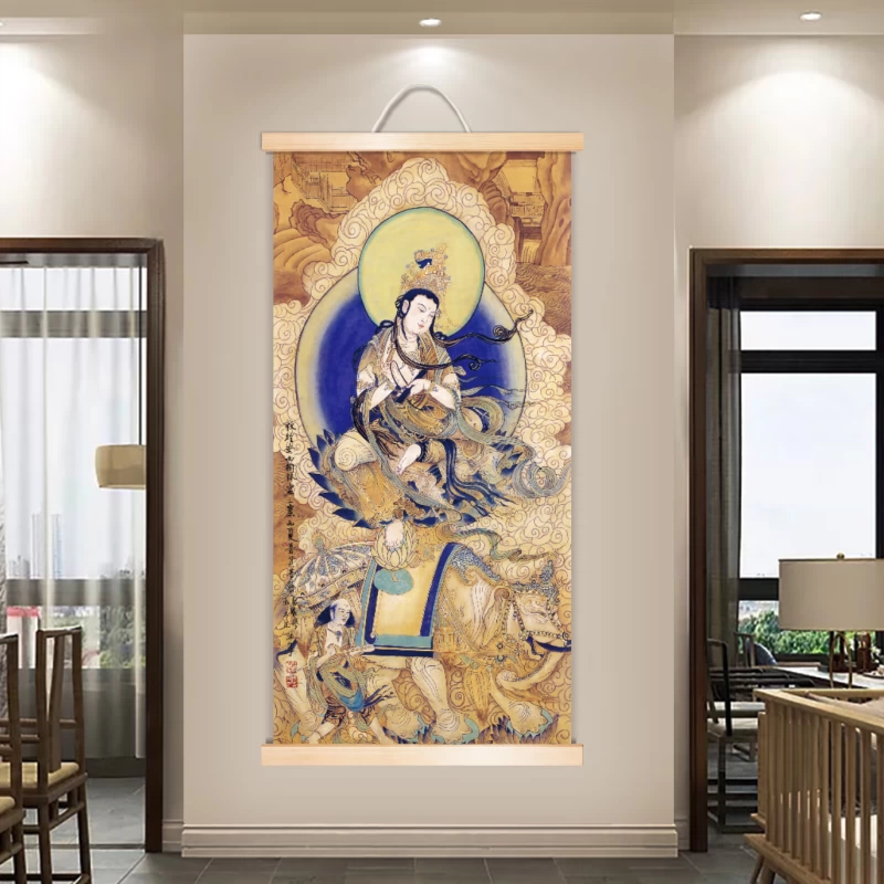 真作/風来/普賢菩薩/杉共箱付/布袋屋掛軸HF-465 真作/風来/普賢菩薩/杉共箱付/布袋屋掛軸HF-465