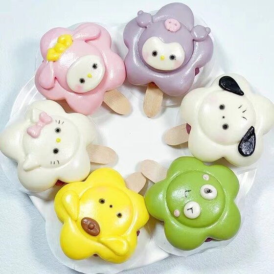 
Ice cream flowers, animals, fruits and vegetables pattern shaped steamed buns, children's vegetable steamed buns, breakfast food, nutritious fast food supplement