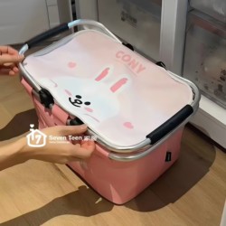 Outdoor Camping Picnic Basket, Cute Rabbit Design, Foldable Storage Basket for Spring Outings, Large Capacity, Portable Insulated Basket