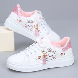 Girls' White Sneakers, Versatile Casual Student Sports Shoes, Spring and Autumn New Style, Soft Sole, Leather Surface, Breathable