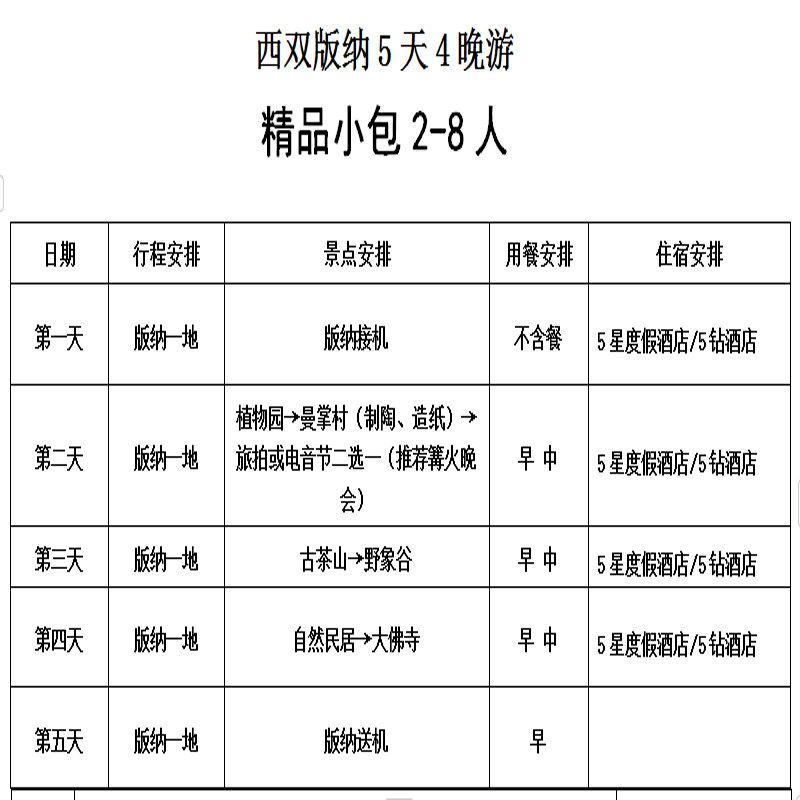 【五星高端12人团】云南西双版纳旅游5天4晚小包团中科植物园旅行