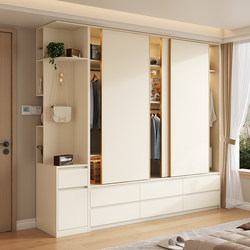 Solid Wood Sliding Door Wardrobe for Home Use in the Bedroom, Modern Minimalist Style for Small Apartments, Cream Style Segmented Sliding Door Closet