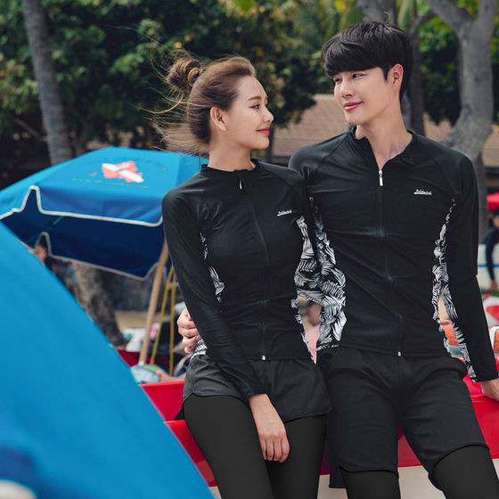 Couple wetsuit for men and women, two-piece long-sleeved trousers, jellyfish suit, snorkeling and surfing swimsuit suit, quick-drying, sunscreen, Korean
