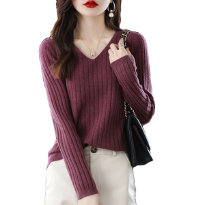 Wool sweater bottoming shirt female autumn and winter new V -neck sleeve sleeve hood -saving warm needle sweater sweater foreign shirt
