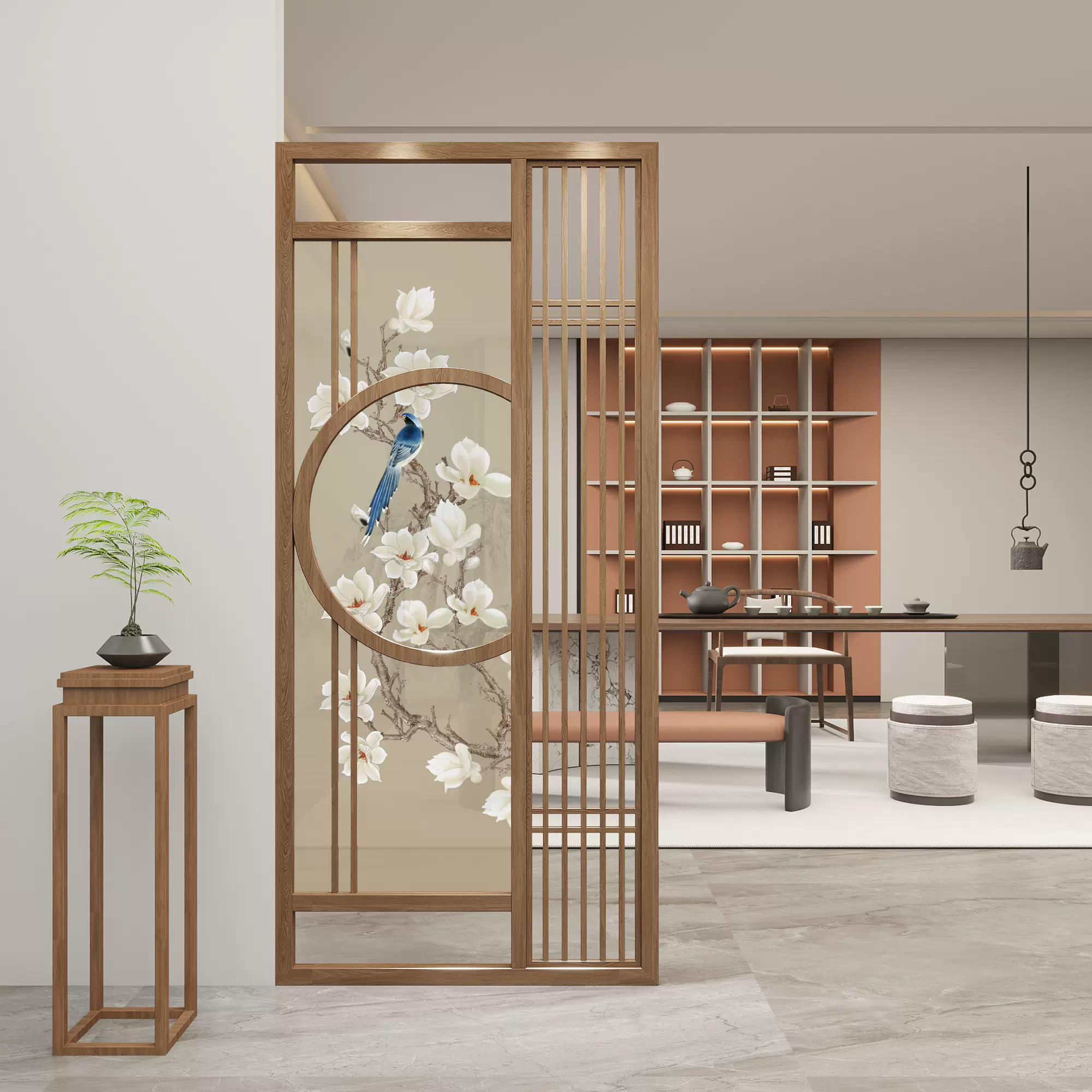 屏風 新中式实木座屏风隔断玄关户外遮挡屏风可定制国风禅意进门座屏