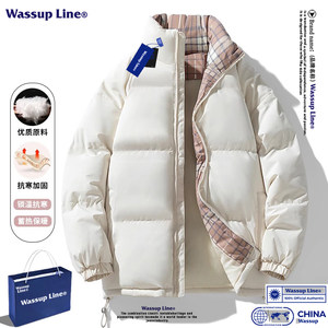 
WASSUP Line trendy brand down jacket men's winter thickened warm loose couple cotton coat stand collar jacket