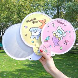 Reflective Folding Fan for Students and Children, Portable Summer Small Round Fan for Girls, Photo Lighting Fan