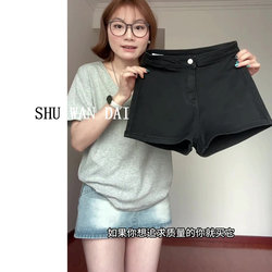 Black High-Waisted Denim Shorts for Women, Summer Pear-Shaped Body, Thick Legs, Wide Hips, Slim Fit, Stretchy, Butt-Hugging Hot Pants
