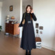 Slightly fat meow plus size women's fat mm autumn and winter slim little black skirt bottoming dress with coat 3081