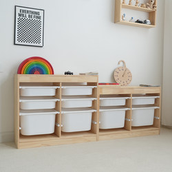 Montessori Toy Storage Rack Kidsren's Room Baby Doll Storage Cabinet Solid Wood Bedroom Floor-Standing Kidsren's Bookshelf Storage Cabinet