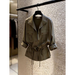 French-Style Lapel Waist-Cinching Shirt, Early Spring 2026 New Model, Versatile for Commuting, Stylish Design, Army Green, Slimming Top for Women