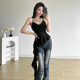 SylCue wasteland style old asymmetric sexy camisole women's ruffle slim waist hot girl short top