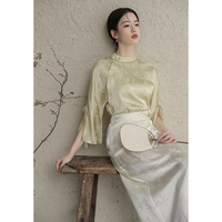 Chinese Style Women's Tea Service Top - Spring And Summer Collection With Plum Blossom Design