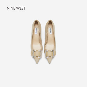 
Nine West/Jiu Xi Time Star Wish diamond buckle high heels women's sheep suede genuine leather commuting square buckle pointed toe shoes
