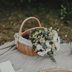 Outdoor Camping Picnic Bamboo Basket ins Trendy Items Full Set Props Fruit Rattan Basket Decoration Spring Outing