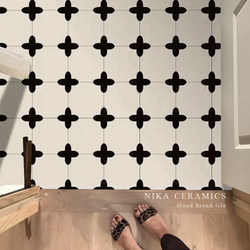Milky White Micro-Cement Tiles, Bathroom Wall Tiles, Black and White Patterned Tiles, Balcony, Courtyard, Kitchen Non-Slip Floor Tiles