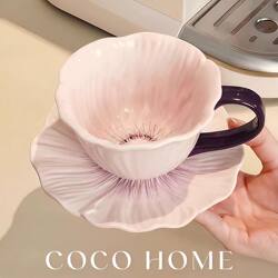 Poppy Flower Coffee Cup, Ceramic Underglaze Color, Women's Personal Petal Cup, High-Value Cup and Saucer Gift Box Set