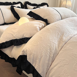 Thickened Carved Milk Velvet Four-Piece Set, Light Luxury and High-End Feel, Master Bedroom Fleece-Lined Coral Velvet Duvet Cover, Bed Sheet Three-Piece Set