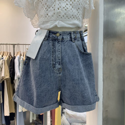 Pear-Shaped Body High-Waisted Denim Shorts for Women, Summer Plus Size, Loose Fit for Wide Hips and Thick Thighs, A-Line Rolled Hem Wide-Leg Pants