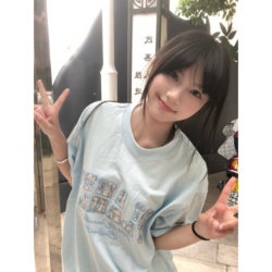 American Retro Patchwork Embroidered Light Blue Short-Sleeved T-Shirt for Women, Summer Lazy Style, Unique Design, Niche Pure Cotton Top