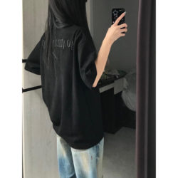 Suede Letter Embroidered Short-Sleeved T-Shirt for Women, Summer Design, Niche American Retro, National Trend Brand, Black Top