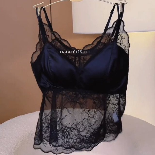 Sexy lace suspender vest for women with chest pad underwear satin shoulder straps inner wear tops inner wear beautiful back trendy