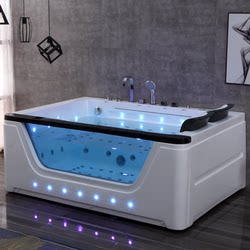 Luxury Acrylic Whirlpool Massage Bubble Bathtub with Colorful Lights, Large Bathtub for Two or One Person, Hotel Bathtub 1.7m