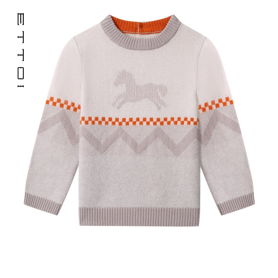 
[100 Pure Cashmere] ETTOI Edova Children's Sweater Boys' Round Neck Warm Knitted Sweater Winter New Style