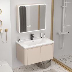 Cream-Colored Bathroom Cabinet with Integrated Ceramic Basin, Bathroom Sink Cabinet, Washbasin Cabinet, Vanity Unit