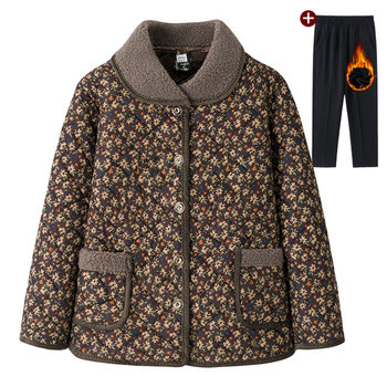 Elderly women's cotton-padded jacket, grandma's winter coat, thickened coat, old lady's velvet warm clothes, mother's winter cotton-padded coat