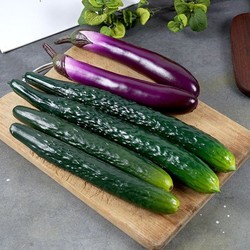 Simulated Fake Fruit and Vegetable Models, Soft Silicone, Large and Small Bitter Green Cucumbers, Eggplants, Kitchen Decoration Props