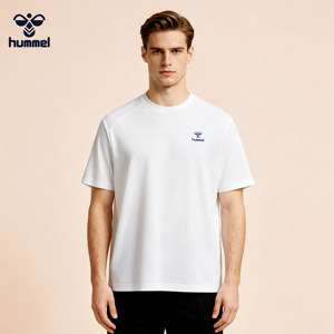 
HUMMEL men's summer short-sleeved T-shirt white simple versatile round neck breathable casual sports commuting top