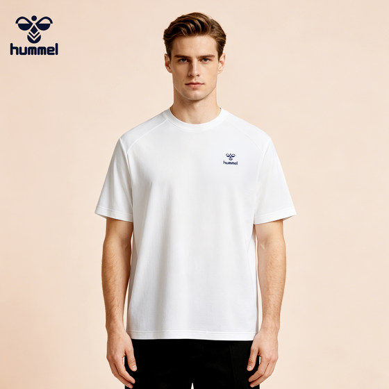 
HUMMEL men's summer short-sleeved T-shirt white simple versatile round neck breathable casual sports commuting top